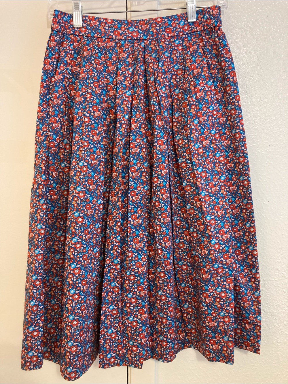 J. Crew Liberty Floral A-Line Midi Skirt in Red and Blue 00